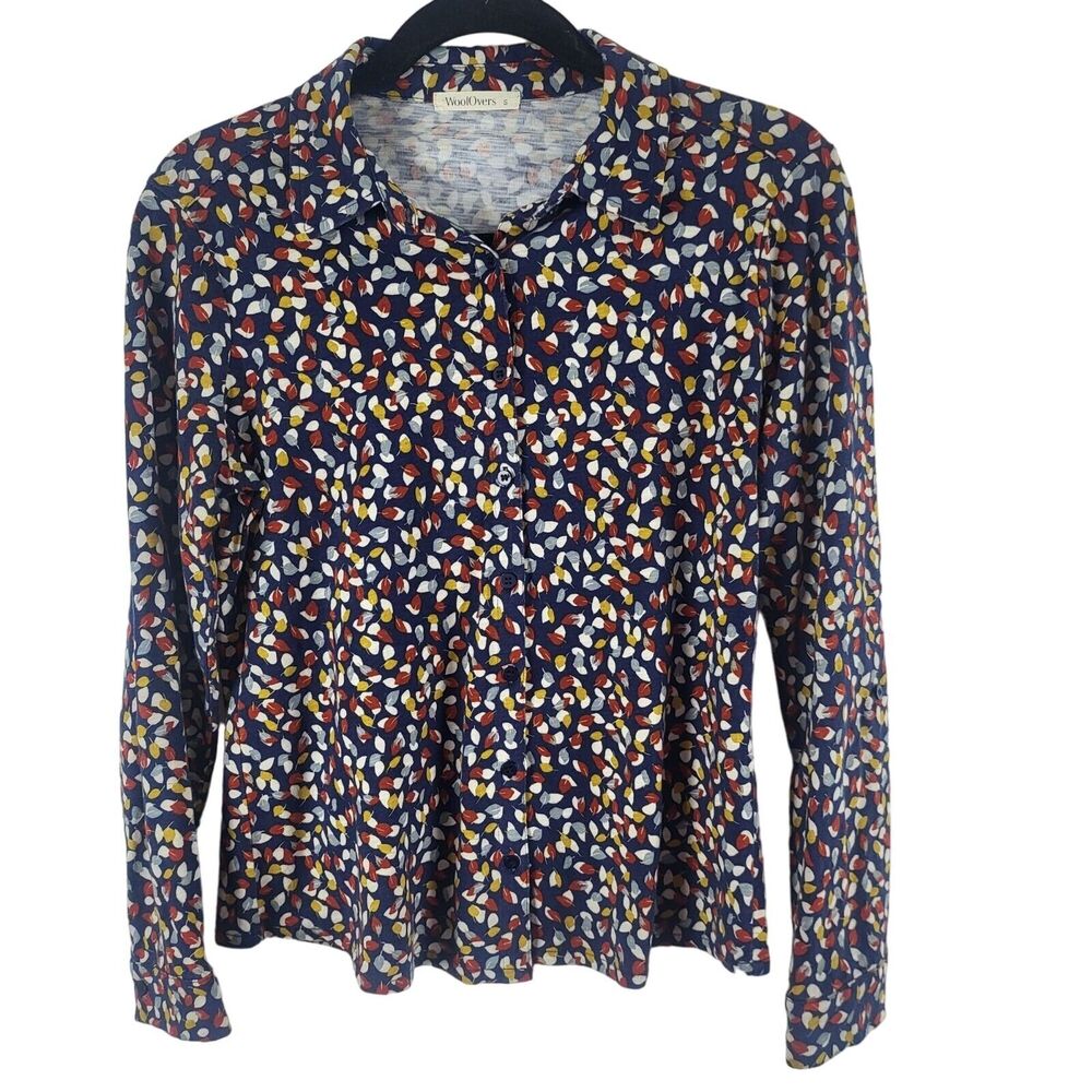 Woolovers Coquette Button Front Top‎ S Womens Long Sleeve Multicolor 100% Cotton